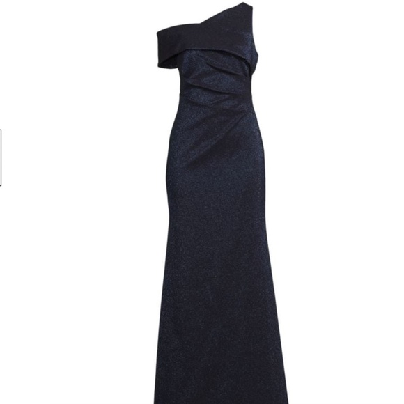 New! Aidan Maddox Asymmetrical Neckline Glitter Gown - Picture 3 of 12
